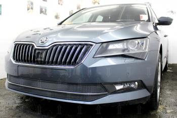 4 849 р. Защита радиатора (2 части) Стрелка11 Стандарт Skoda Superb B8 (3V) лифтбэк дорестайлинг (2015-2019) (черная)  с доставкой в г. Керчь. Увеличить фотографию 2