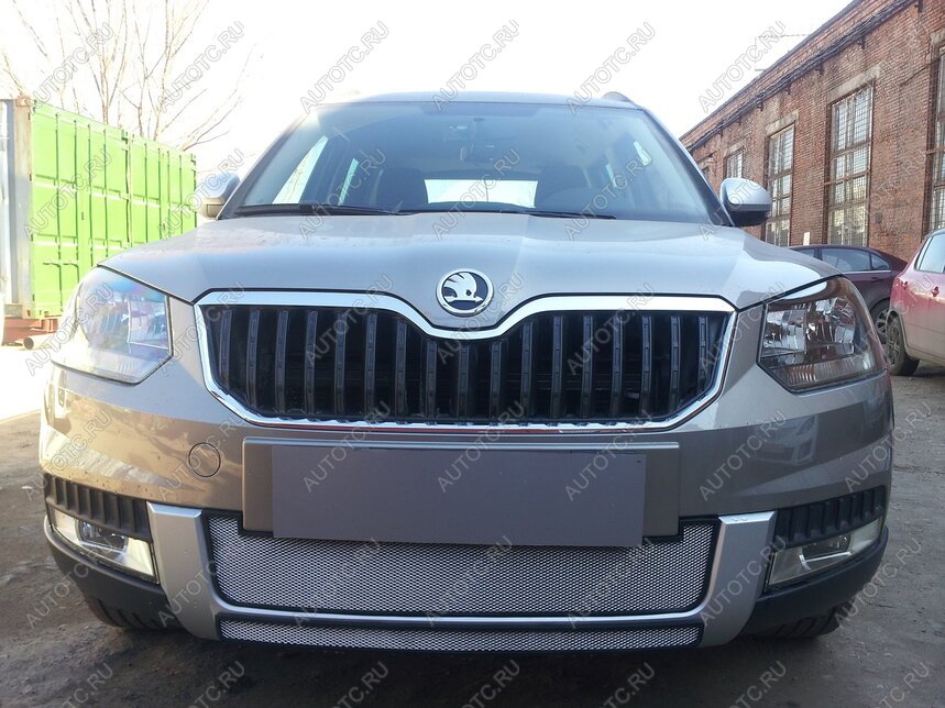 3 199 р. Защита радиатора (центральная) (Outdoor) Стрелка11 Стандарт  Skoda Yeti (2013-2018) (хром)  с доставкой в г. Керчь