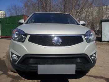 3 169 р. Защита радиатора (верх) Стрелка11 Стандарт SSANGYONG Actyon рестайлинг (2013-2021) (черная)  с доставкой в г. Керчь. Увеличить фотографию 2