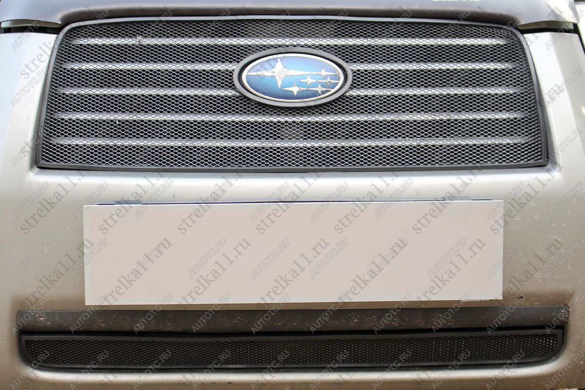 3 299 р. Защита радиатора (верх) Стрелка11 Стандарт Subaru Forester SG рестайлинг (2005-2008) (черная)  с доставкой в г. Керчь