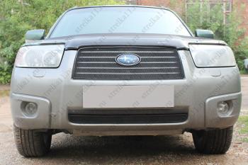 3 299 р. Защита радиатора (верх) Стрелка11 Стандарт Subaru Forester SG рестайлинг (2005-2008) (черная)  с доставкой в г. Керчь. Увеличить фотографию 2
