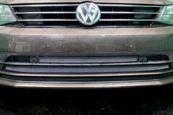  Защита радиатора (3 части) Стрелка11 Стандарт Volkswagen Jetta  A6 (2015-2018) седан рестайлинг (хром)