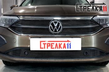  Защита радиатора (низ с парктрониками) Стрелка11 Стандарт Volkswagen Polo  Mk6 (2020-2022) лифтбек (черная)
