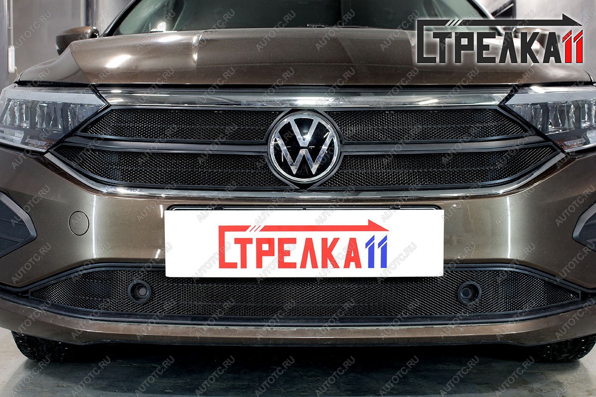 2 899 р.  Защита радиатора (низ с парктрониками) Стрелка11 Стандарт  Volkswagen Polo  Mk6 (2020-2022) лифтбек (черная)  с доставкой в г. Керчь