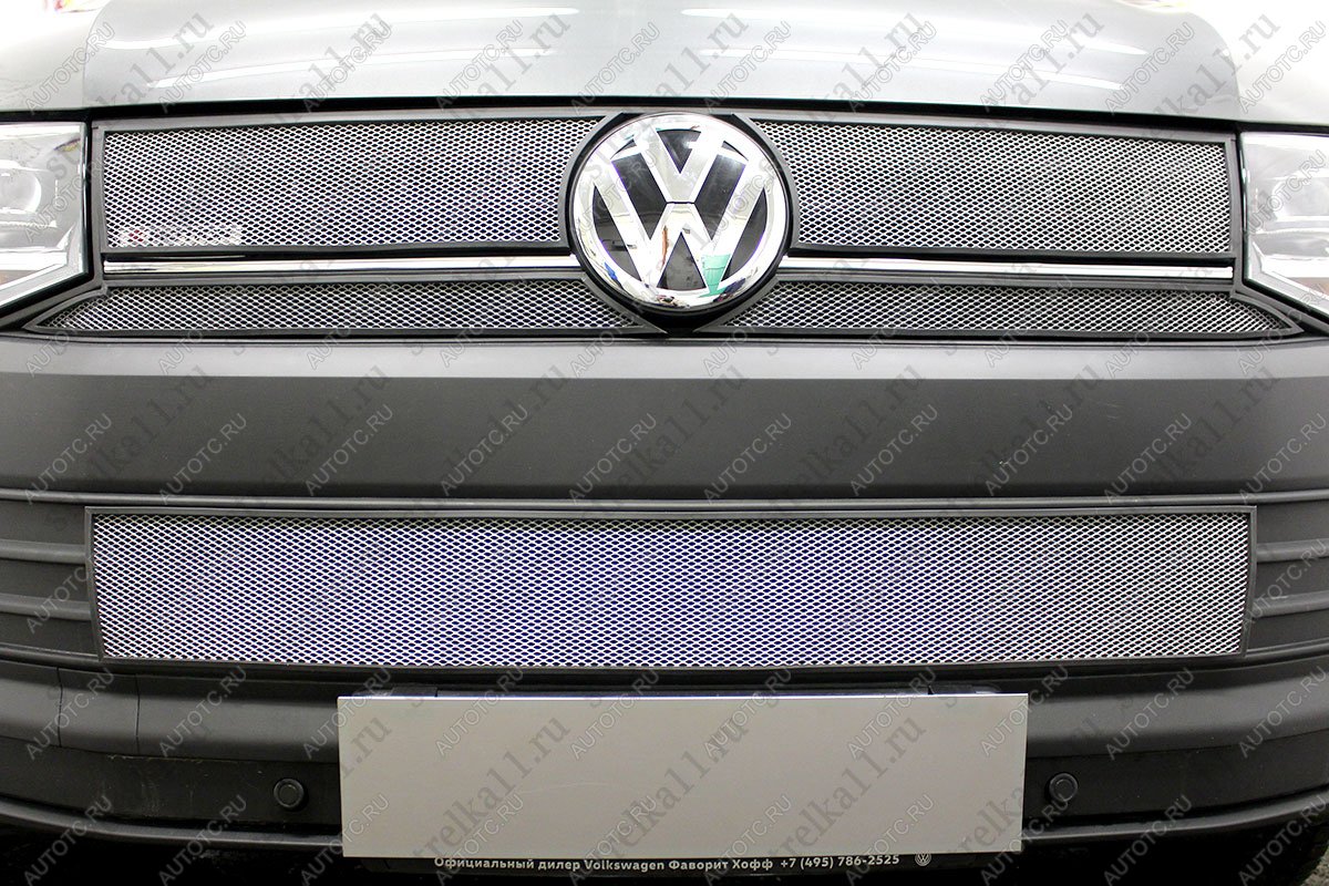 5 849 р. Защита радиатора (4 части верх) (TrendLine) Стрелка11 Стандарт  Volkswagen Transporter  T6 (2015-2019) дорестайлинг (хром)  с доставкой в г. Керчь