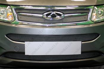 Зимняя заглушка решетки радиатора (верх) Стрелка11 Chery Tiggo 5 (T21) дорестайлинг (2014-2017) (черная)