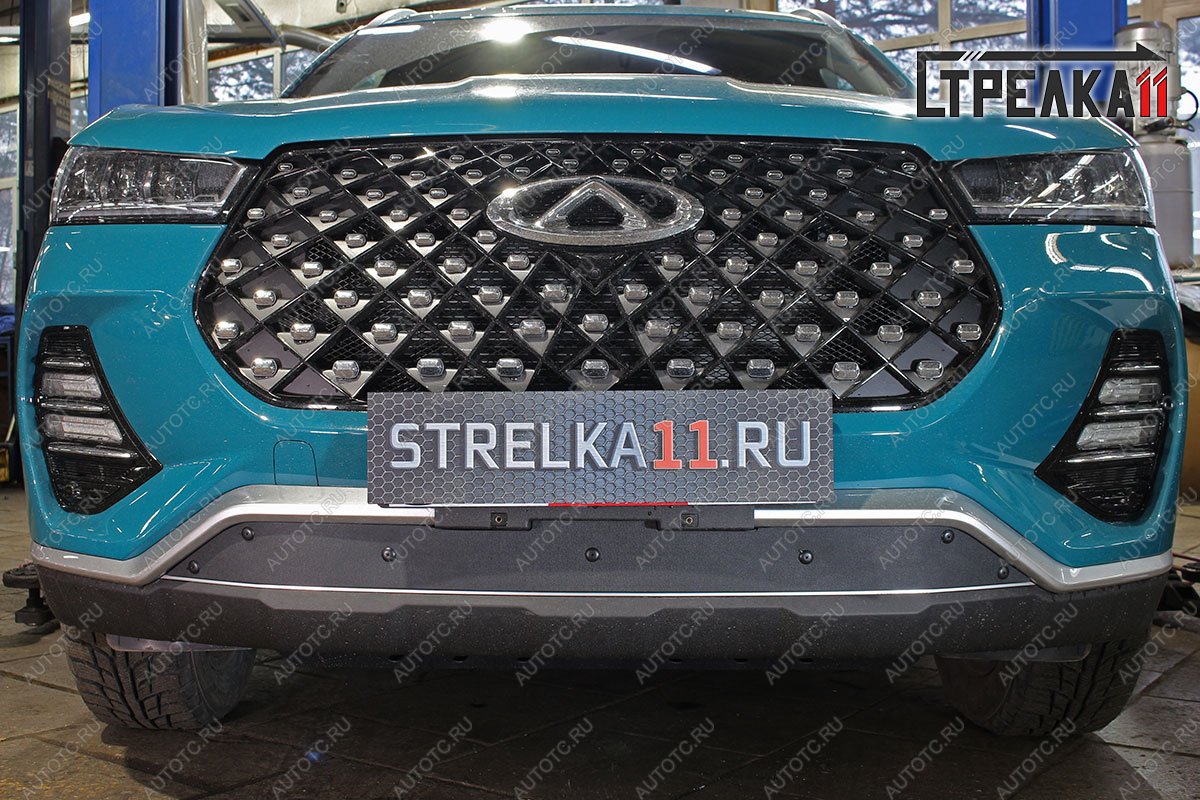 759 р. Зимняя заглушка решетки радиатор (низ) Стрелка11  Chery Tiggo 7 PRO (2019-2025) (черная)  с доставкой в г. Керчь