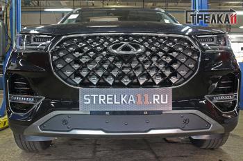 Зимняя заглушка решетки радиатор (низ с парктроником) Стрелка11 Chery Tiggo 8 PRO (2021-2025) (черная)
