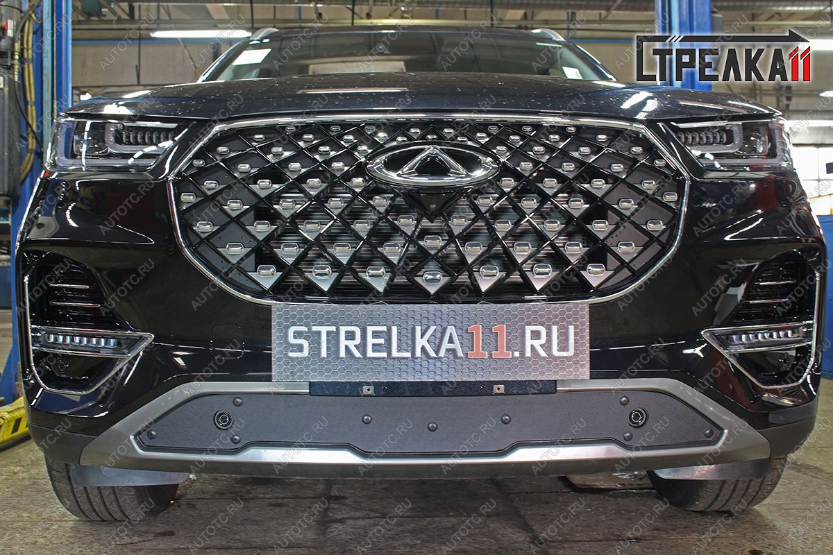 759 р. Зимняя заглушка решетки радиатор (низ с парктроником) Стрелка11  Chery Tiggo 8 PRO (2021-2025) (черная)  с доставкой в г. Керчь