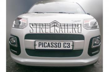 Зимняя заглушка решетки радиатора (низ) Стрелка11 CITROEN C3 Picasso  рестайлинг (2013-2017) (черная)