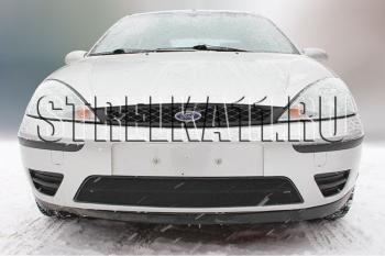 759 р. Зимняя заглушка решетки радиатора Стрелка11  Ford Focus  1 (2001-2005) седан рестайлинг, универсал рестайлинг, хэтчбэк 3 дв. рестайлинг, хэтчбэк 5 дв. рестайлинг (черная)  с доставкой в г. Керчь. Увеличить фотографию 2