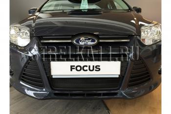 759 р. Зимняя заглушка решетки радиатора Стрелка11  Ford Focus  3 (2011-2015) седан дорестайлинг (черная)  с доставкой в г. Керчь. Увеличить фотографию 2