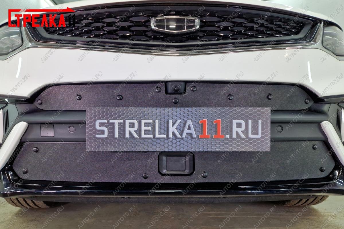 759 р. Зимняя заглушка решетки радиатора (верх с камерой) Стрелка11 Geely Tugella FY11,HPBA4 дорестайлинг (2019-2023) (черная)  с доставкой в г. Керчь