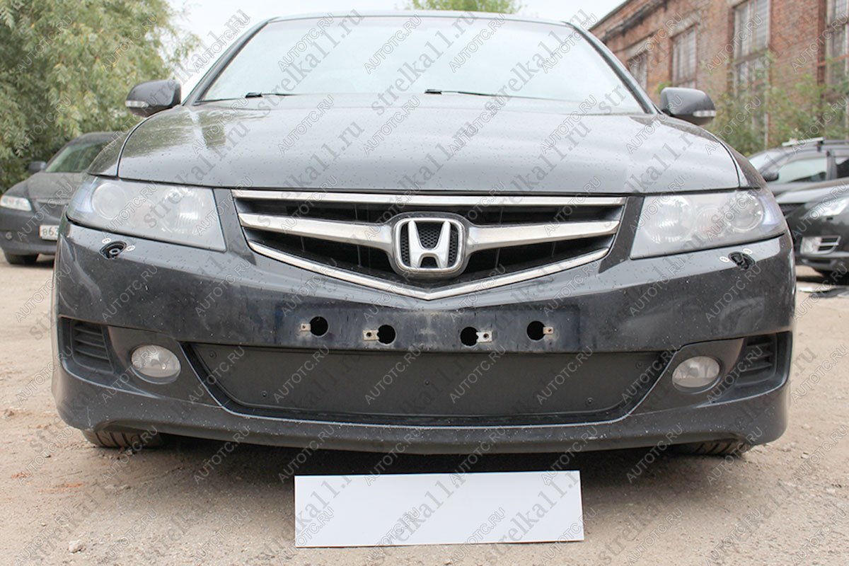 759 р. Зимняя заглушка решетки радиатора Стрелка11  Honda Accord  7 CM (2006-2008) универсал рестайлинг (черная)  с доставкой в г. Керчь