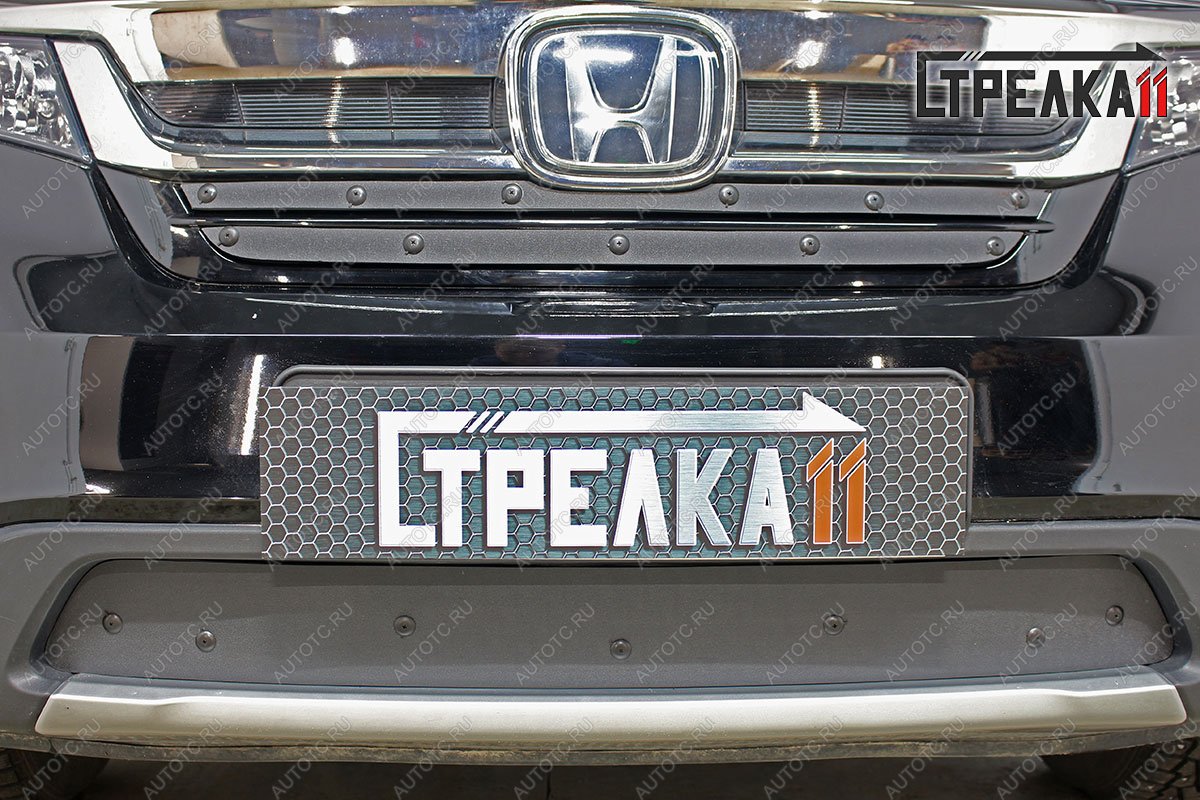 1 099 р. Зимняя заглушка решетки радиатора (верх 2 части) Стрелка11 Honda Pilot YF6 рестайлинг (2018-2021) (черная)  с доставкой в г. Керчь
