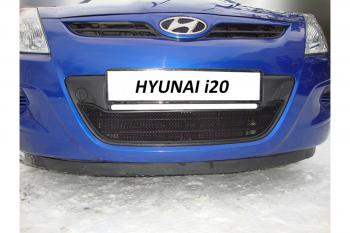 759 р. Зимняя заглушка решетки радиатора Стрелка11  Hyundai i20  PB (2008-2012) хэтчбэк дорестайлинг (черная)  с доставкой в г. Керчь. Увеличить фотографию 2