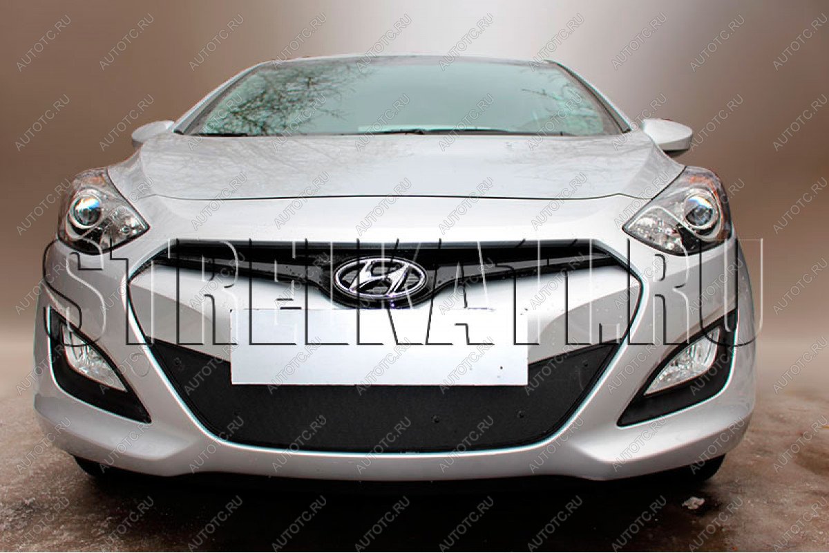 759 р. Зимняя заглушка решетки радиатора Стрелка11  Hyundai I30  2 GD (2011-2015) дорестайлинг универсал, дорестайлинг, хэтчбэк 5 дв. (черная)  с доставкой в г. Керчь