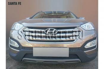 759 р. Зимняя заглушка решетки радиатора Стрелка11 Hyundai Santa Fe DM дорестайлинг (2012-2016) (черная)  с доставкой в г. Керчь. Увеличить фотографию 2