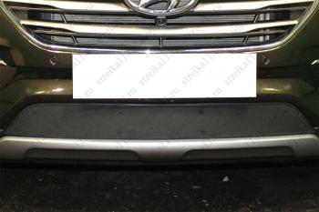 Зимняя заглушка решетки радиатора Стрелка11 Hyundai Santa Fe  DM (2015-2019) рестайлинг (черная)