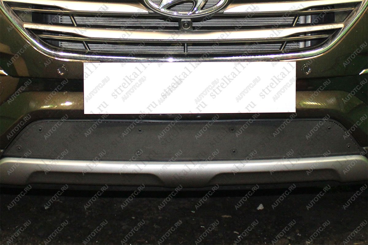759 р. Зимняя заглушка решетки радиатора (с датчиком ACC) Стрелка11  Hyundai Santa Fe  DM (2015-2019) рестайлинг (черная)  с доставкой в г. Керчь