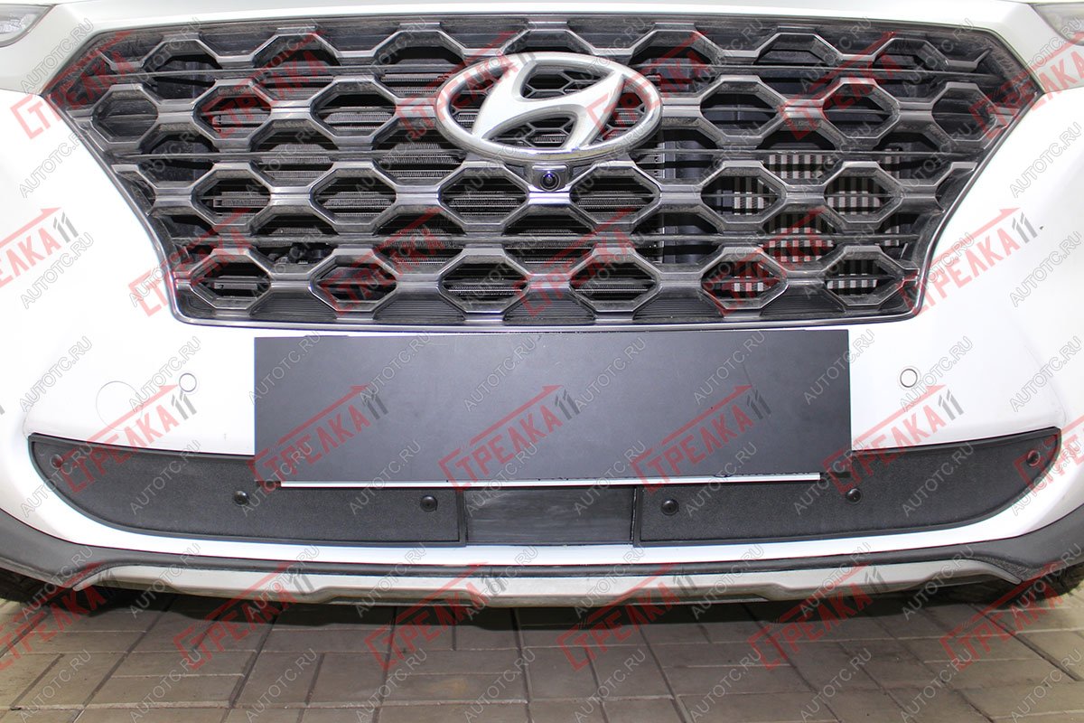 759 р. Зимняя заглушка решетки радиатора (с датчиком ACC низ) Стрелка11 Hyundai Santa Fe TM дорестайлинг (2018-2021) (черная)  с доставкой в г. Керчь
