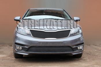 759 р. Зимняя заглушка решетки радиатора (низ) Стрелка11 KIA Rio 3 QB рестайлинг седан (2015-2017) (черная)  с доставкой в г. Керчь. Увеличить фотографию 2