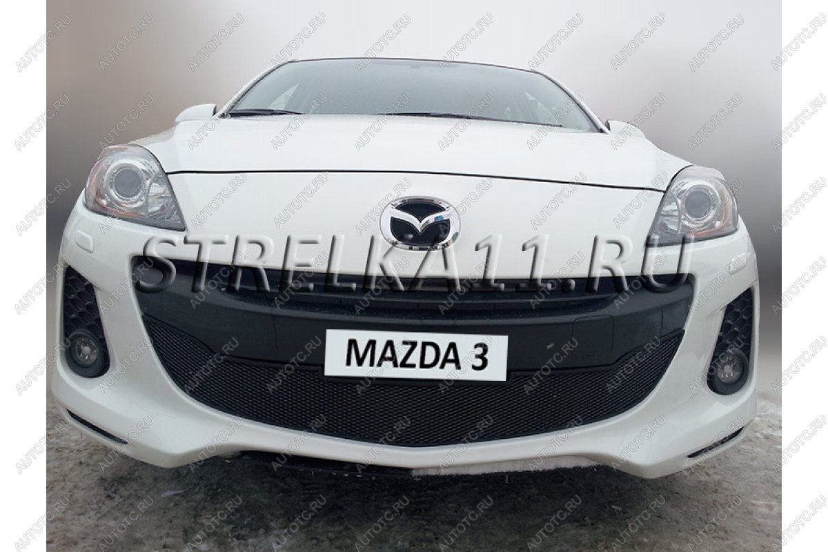 759 р. Зимняя заглушка решетки радиатора Стрелка11  Mazda 3/Axela  BL (2011-2013) рестайлинг седан, рестайлинг, хэтчбэк (черная)  с доставкой в г. Керчь