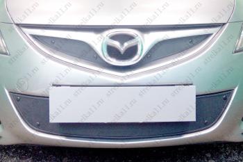 Зимняя заглушка решетки радиатора (Impuls Line) (верх) Стрелка11 Mazda 6 GH рестайлинг универсал (2010-2012) (черная)