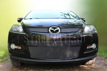 Зимняя заглушка решетки радиатора (низ) Стрелка11 Mazda CX-7  ER (2006-2010) дорестайлинг (черная)