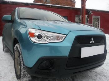 759 р. Зимняя заглушка решетки радиатора (низ) Стрелка11 Mitsubishi ASX дорестайлинг (2010-2012) (черная)  с доставкой в г. Керчь. Увеличить фотографию 2