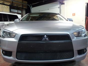 759 р. Зимняя заглушка решетки радиатора (низ) Стрелка11 Mitsubishi Lancer 10 CY седан дорестайлинг (2007-2010) (черная)  с доставкой в г. Керчь. Увеличить фотографию 2