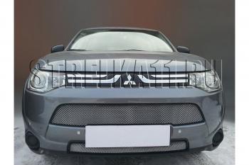 759 р. Зимняя заглушка решетки радиатора (верх) Стрелка11 Mitsubishi Outlander GF дорестайлинг (2012-2014) (черная)  с доставкой в г. Керчь. Увеличить фотографию 2