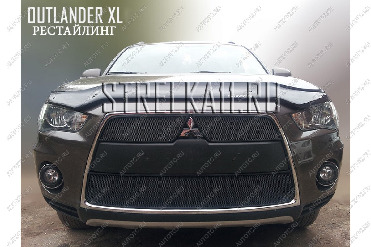 759 р. Зимняя заглушка решетки радиатора (верх) Стрелка11 Mitsubishi Outlander XL (CW)  рестайлинг (2010-2013) (черная)  с доставкой в г. Керчь