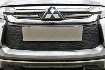 759 р. Зимняя заглушка решетки радиатора (низ) Стрелка11 Mitsubishi Pajero Sport QE дорестайлинг (2015-2021) (черная)  с доставкой в г. Керчь. Увеличить фотографию 2