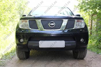 Зимняя заглушка решетки радиатора (низ) Стрелка11 Nissan Pathfinder R51 дорестайлинг (2004-2007) (черная)