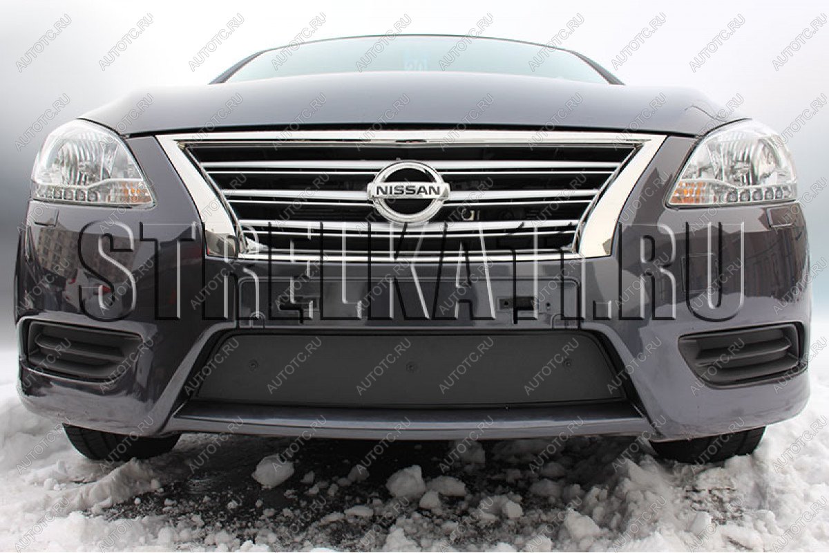 759 р. Зимняя заглушка решетки радиатора Стрелка11  Nissan Sentra  7 (2014-2017) B17 (черная)  с доставкой в г. Керчь