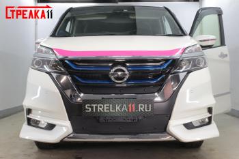 759 р. Зимняя заглушка решетки радиатора (верх) Стрелка11 Nissan Serena C27 минивэн дорестайлинг (2016-2019) (черная)  с доставкой в г. Керчь. Увеличить фотографию 2