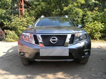 759 р. Зимняя заглушка решетки радиатора (низ) Стрелка11 Nissan Terrano D10 дорестайлинг (2013-2016) (черная)  с доставкой в г. Керчь. Увеличить фотографию 2