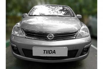 759 р. Зимняя заглушка решетки радиатора Стрелка11  Nissan Tiida  1 хэтчбек (2010-2014) C11 рестайлинг (черная)  с доставкой в г. Керчь. Увеличить фотографию 2