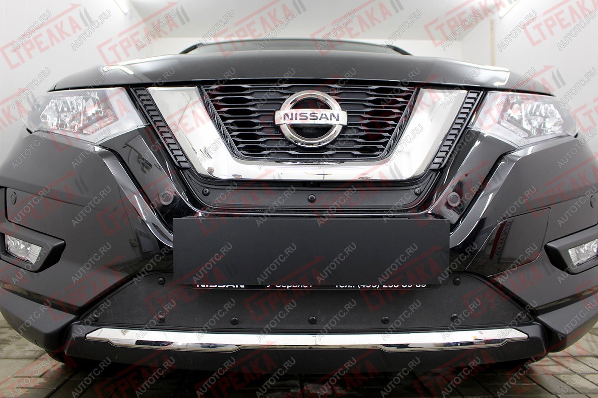 759 р. Зимняя заглушка решетки радиатора (середина) Стрелка11 Nissan X-trail 3 T32 рестайлинг (2017-2022) (черная)  с доставкой в г. Керчь