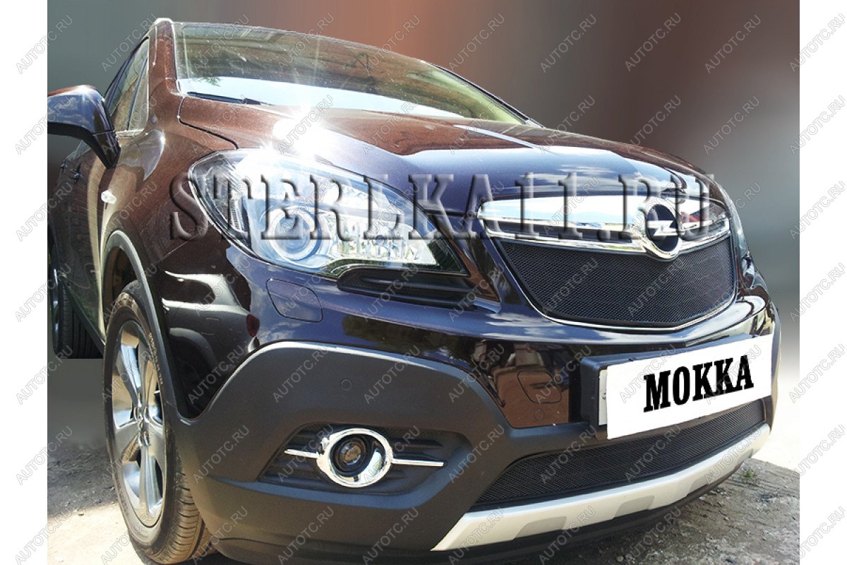 759 р. Зимняя заглушка решетки радиатора (верх) Стрелка11 Opel Mokka  дорестайлинг (2012-2016) (черная)  с доставкой в г. Керчь