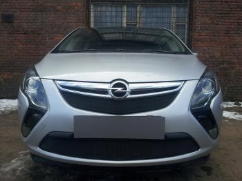 759 р. Зимняя заглушка решетки радиатора (верх) Стрелка11 Opel Zafira С дорестайлинг (2011-2016) (черная)  с доставкой в г. Керчь. Увеличить фотографию 2