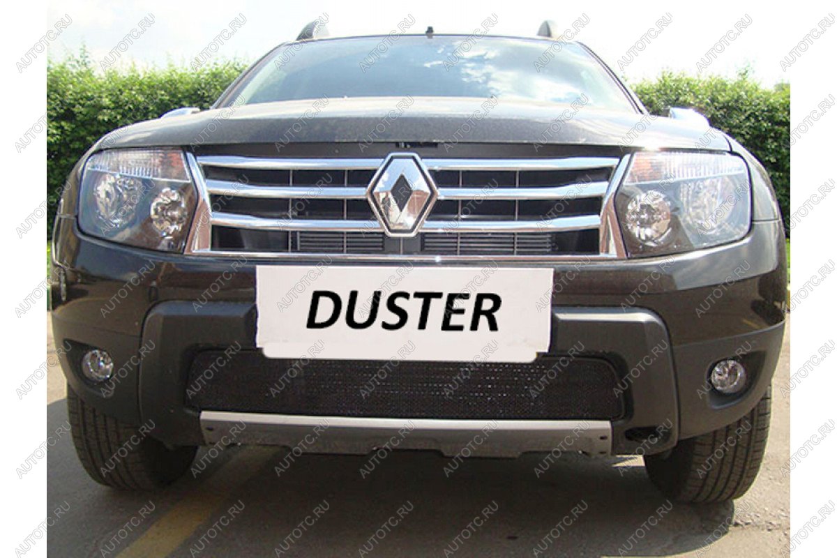 759 р. Зимняя заглушка решетки радиатора Стрелка11  Renault Duster  HS (2010-2015) дорестайлинг (черная)  с доставкой в г. Керчь