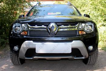Зимняя заглушка решетки радиатора (верх) Стрелка11 Renault Duster HS рестайлинг (2015-2021) (черная)