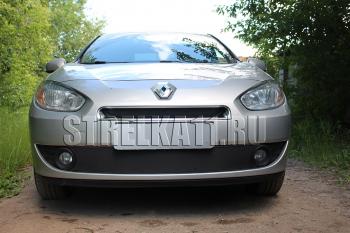 Зимняя заглушка решетки радиатора (низ) Стрелка11 Renault Fluence (2010-2012) дорестайлинг (черная)