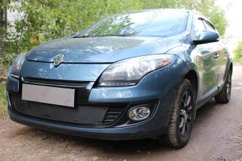 759 р. Зимняя заглушка решетки радиатора (верх) Стрелка11 Renault Megane купе 3 дв. 2-ой рестайлинг (2014-2016) (черная)  с доставкой в г. Керчь. Увеличить фотографию 2
