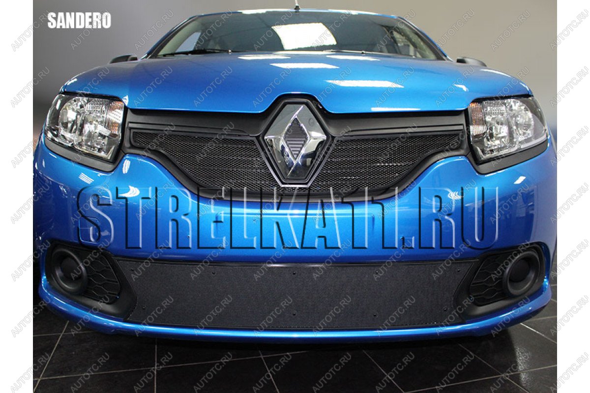 759 р. Зимняя заглушка решетки радиатора (низ) Стрелка11 Renault Sandero (B8) дорестайлинг (2014-2018) (черная)  с доставкой в г. Керчь