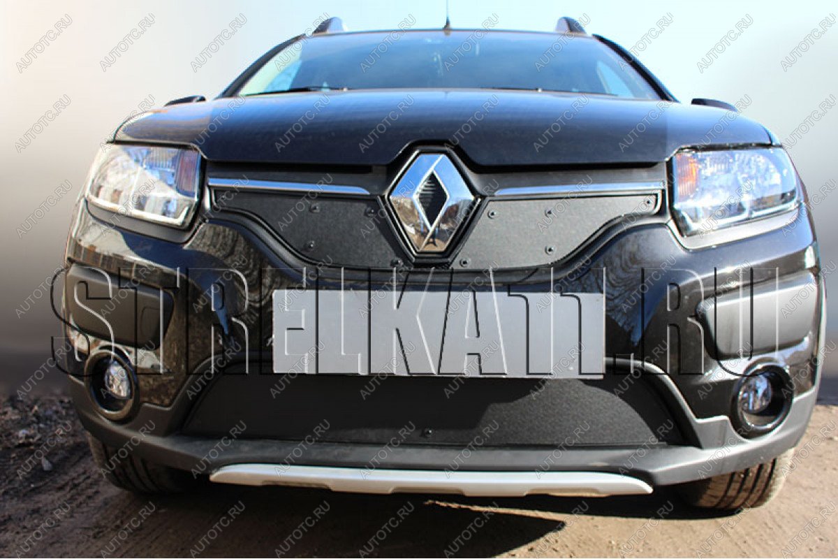 759 р. Зимняя заглушка решетки радиатора (низ) Стрелка11  Renault Sandero Stepway  (B8) (2014-2018) дорестайлинг (черная)  с доставкой в г. Керчь