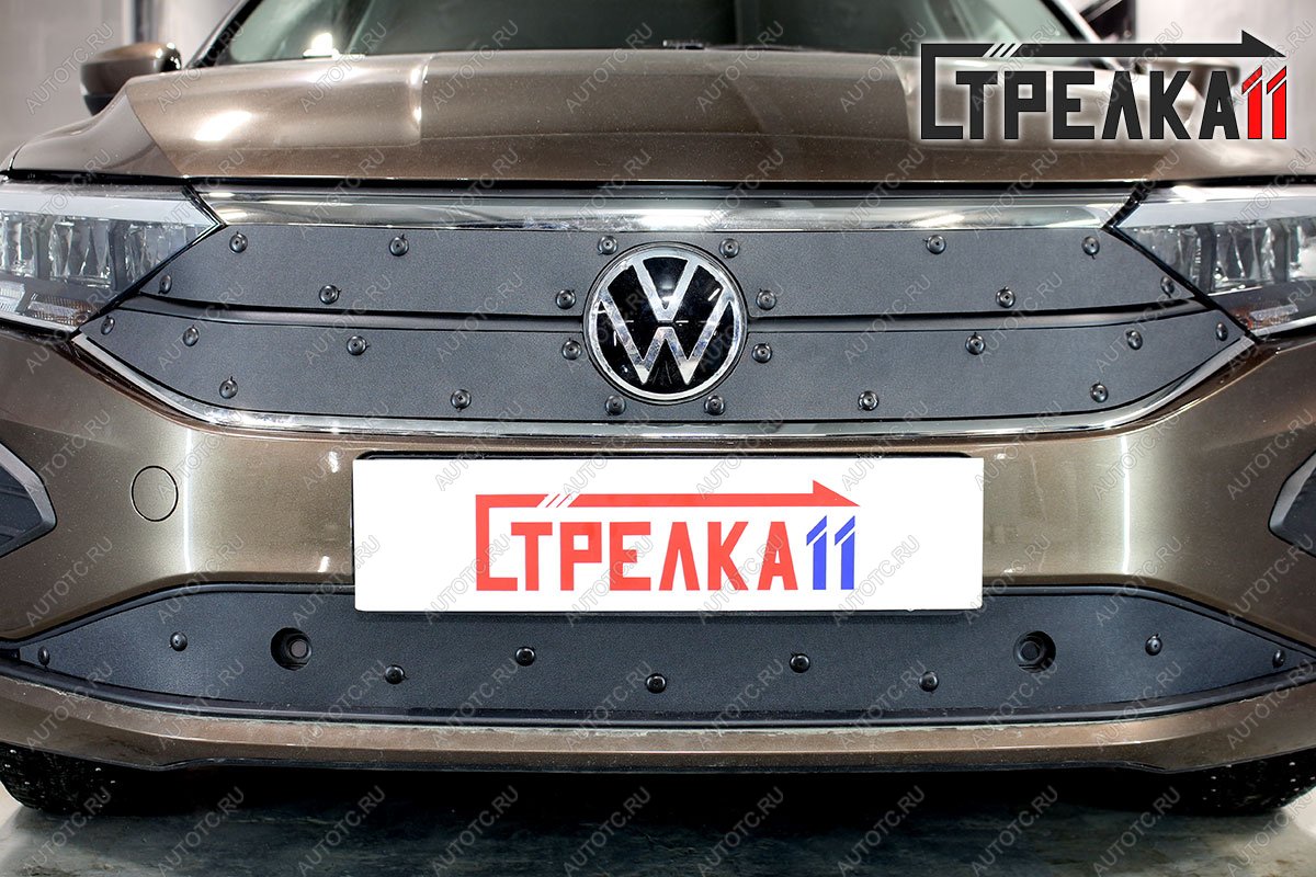759 р. Зимняя заглушка решетки радиатора (низ) Стрелка11  Volkswagen Polo  Mk6 (2020-2022) лифтбек (черная)  с доставкой в г. Керчь