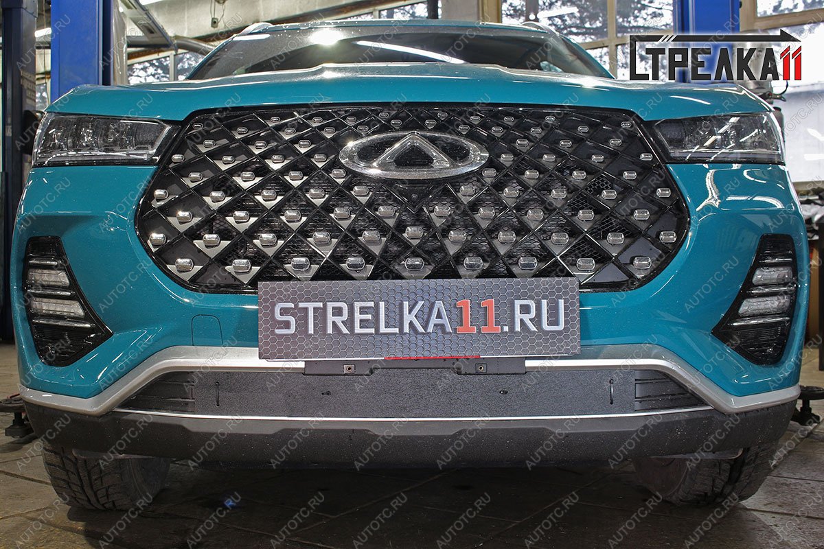 1 239 р. Зимняя защита на стяжке (низ) Стрелка11  Chery Tiggo 7 PRO (2019-2025) (черная)  с доставкой в г. Керчь